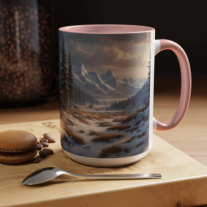 Mountain Winter Landscape Coffee Mug — Scenic Snowy Peaks Accent Mug - Mug