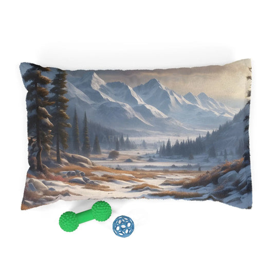 Mountain Winter Landscape Pet Bed — Cozy Scenic Dog & Cat Pillow - 28’’ × 18’’ - Pets
