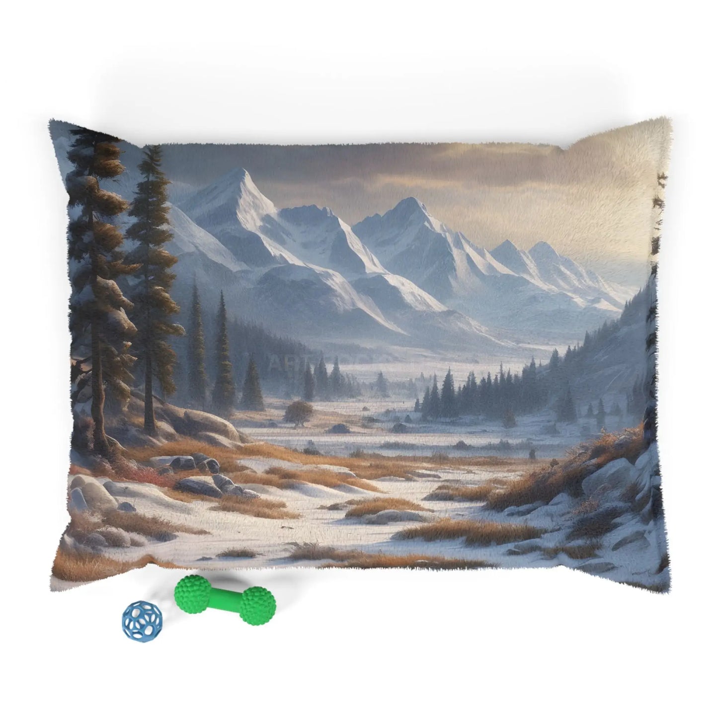 Mountain Winter Landscape Pet Bed — Cozy Scenic Dog & Cat Pillow - 40’’ × 30’’ - Pets