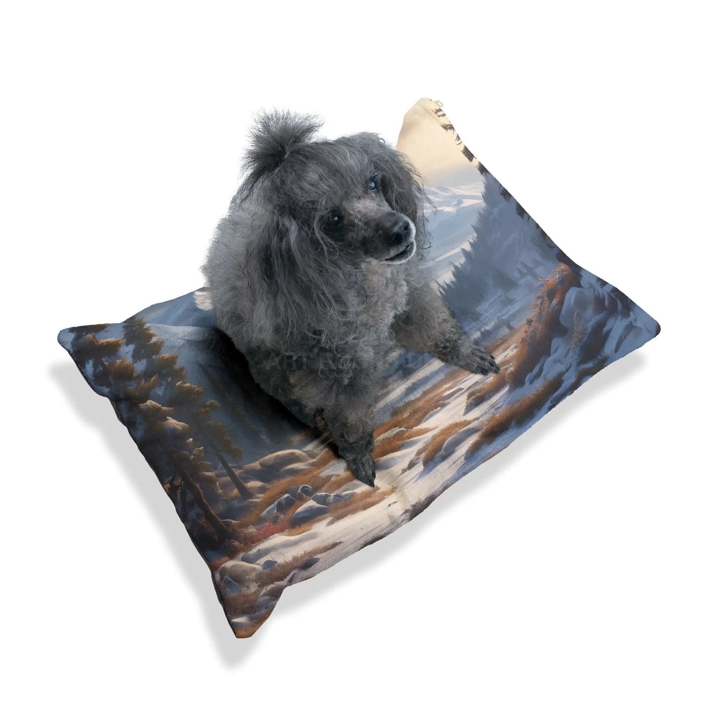 Mountain Winter Landscape Pet Bed — Cozy Scenic Dog & Cat Pillow - Pets