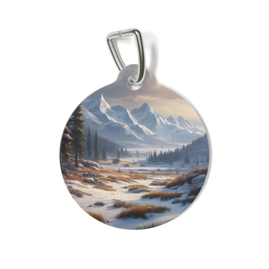 Mountain Winter Landscape Pet Tag — Scenic Snowy Valley Dog & Cat ID Charm - 1’’ - Pets
