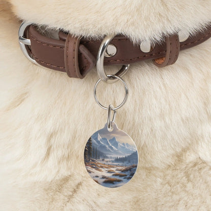 Mountain Winter Landscape Pet Tag — Scenic Snowy Valley Dog & Cat ID Charm - 1’’ - Pets