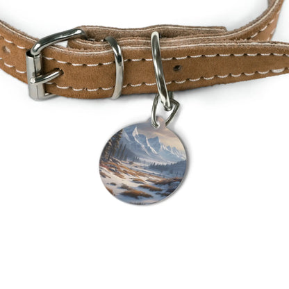 Mountain Winter Landscape Pet Tag — Scenic Snowy Valley Dog & Cat ID Charm - 1’’ - Pets
