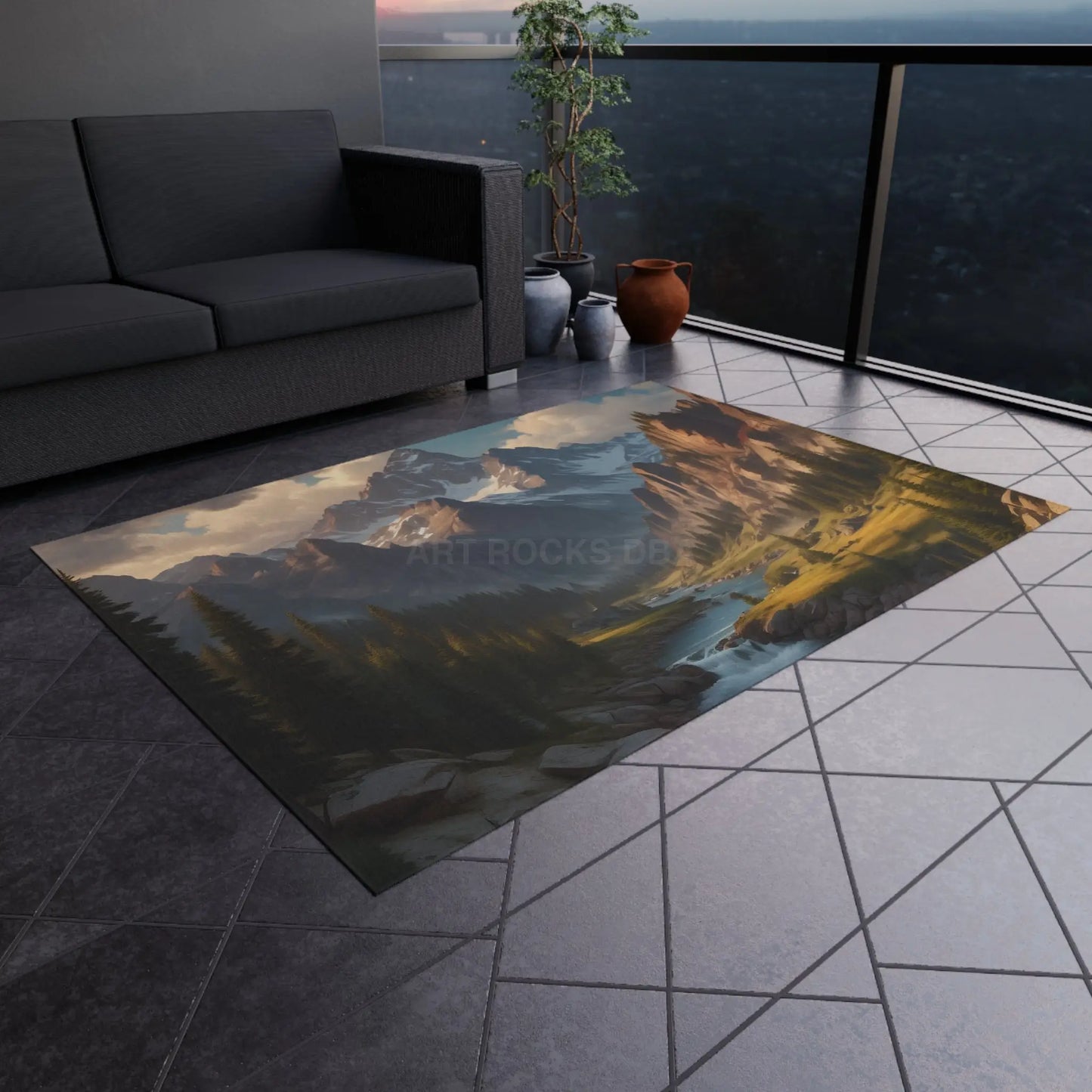 Mountainous River Outdoor Rug Nature Area Rug Landscape Mat Patio Decor Camping Accessory Garden Floor Covering - 60’’