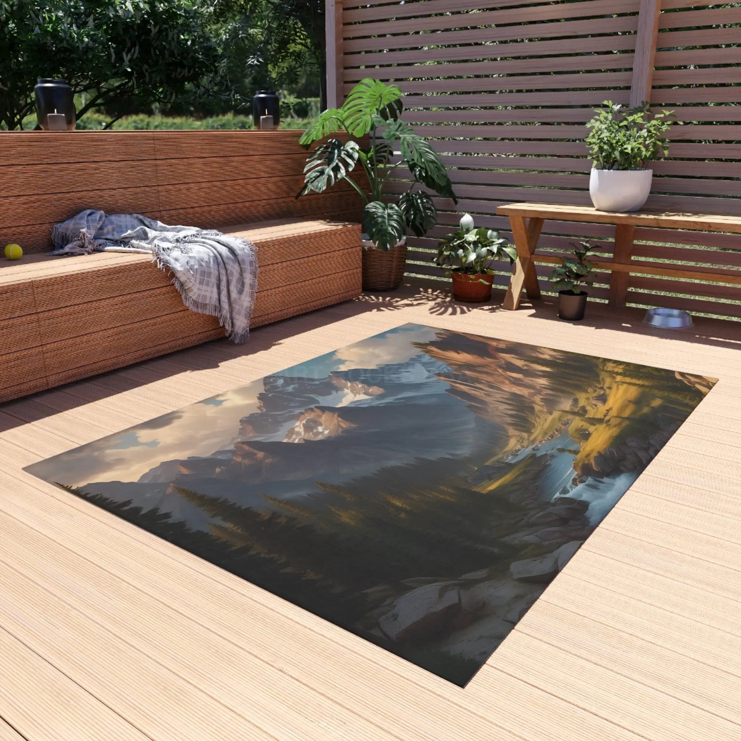 Mountainous River Outdoor Rug Nature Area Rug Landscape Mat Patio Decor Camping Accessory Garden Floor Covering - Home