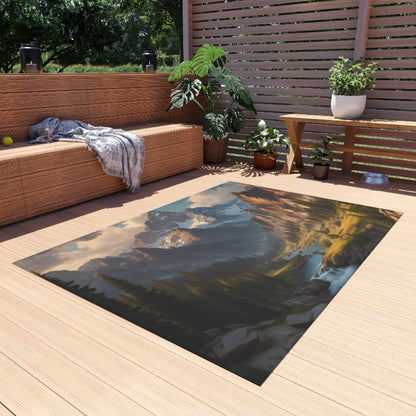 Mountainous River Outdoor Rug Nature Area Rug Landscape Mat Patio Decor Camping Accessory Garden Floor Covering - Home