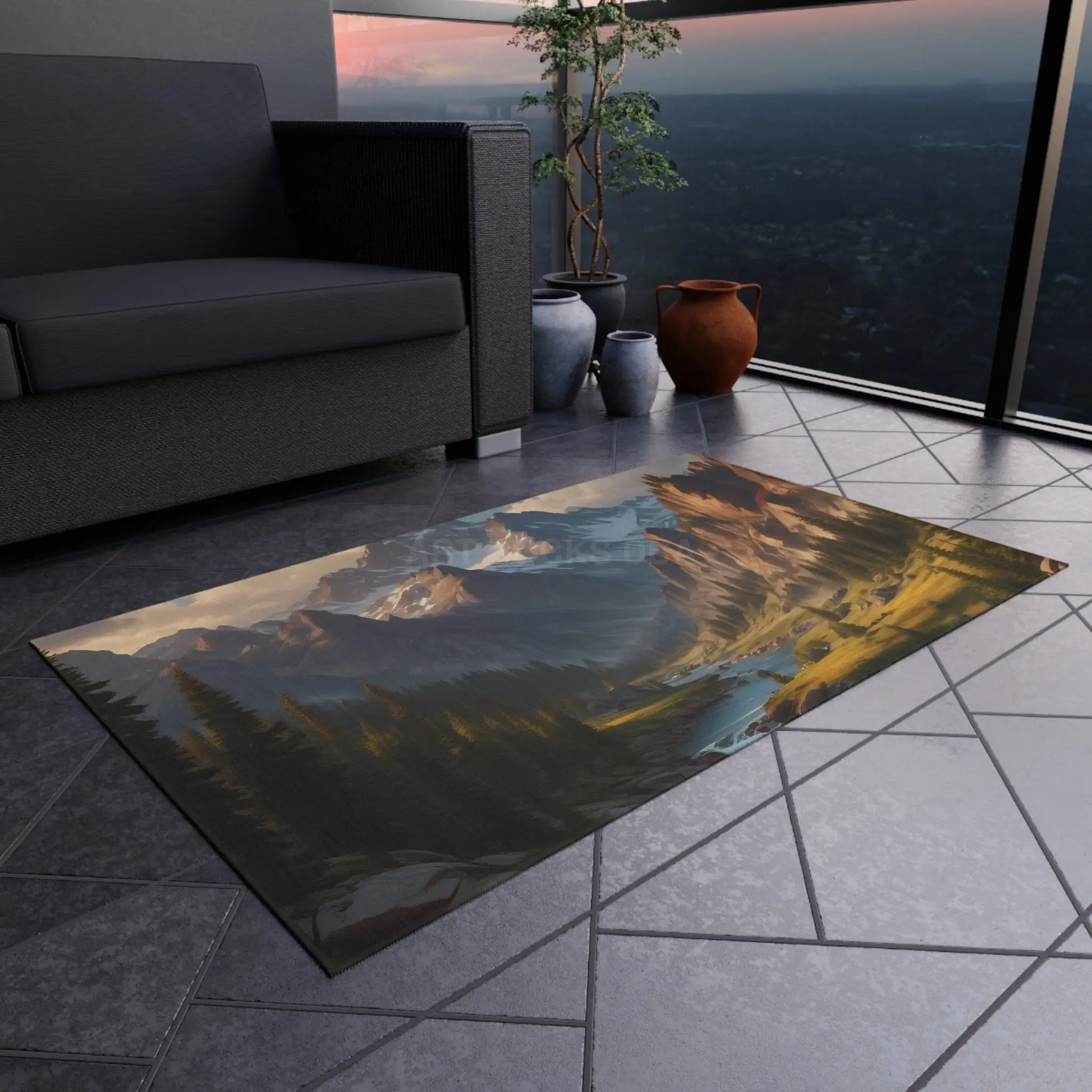 Mountainous River Outdoor Rug Nature Area Rug Landscape Mat Patio Decor Camping Accessory Garden Floor Covering - Home