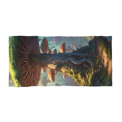 Mushroom Fantasy Beach Towel — Enchanted Forest Giant Fungi - Home Decor