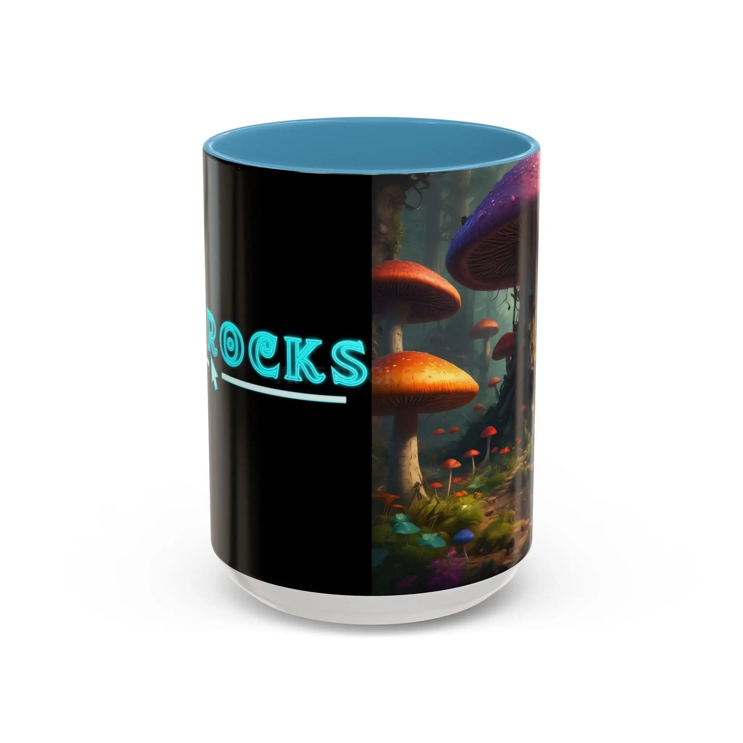 Mushroom Forest Accent Coffee Mug — Fantasy Magic Mushroom Scenic 11/15oz - 15oz / Light Blue - Mug