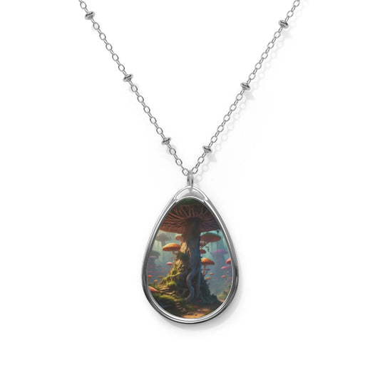 Mushroom Forest Oval Necklace - One Size / Silver - Accessories