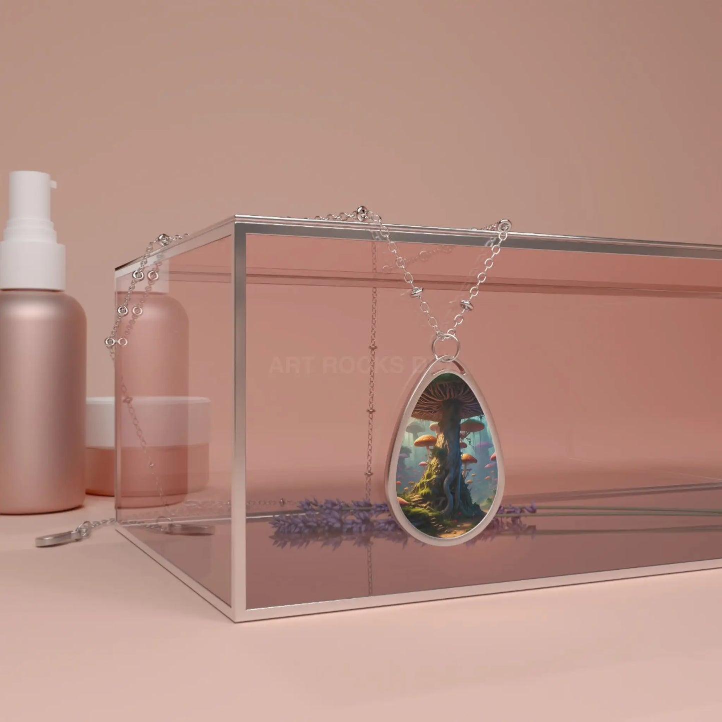 Mushroom Forest Oval Necklace - One Size / Silver - Accessories