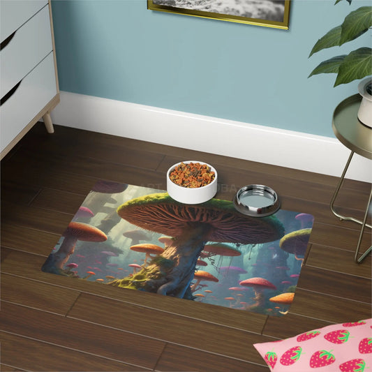 Mushroom Forest Pet Food Mat (12x18) — Colorful Fantasy Feeding Mat for Cats & Dogs - 12’’ × 18’’ / Rectangle - Pets