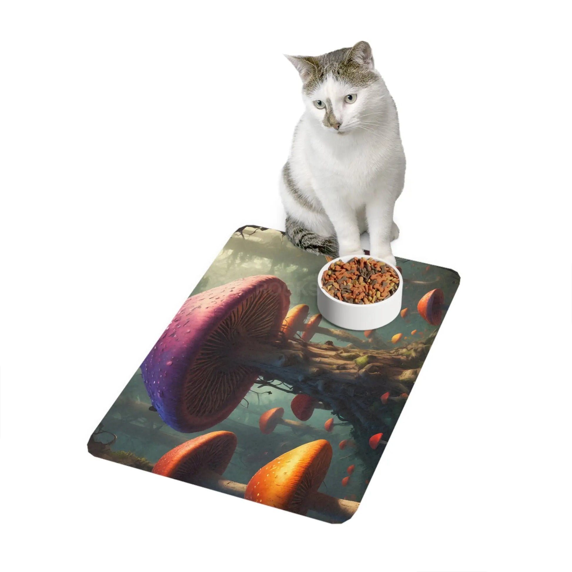 Mushroom Forest Pet Food Mat (12x18) — Fantasy Non-Slip Feeding Placemat - 12’’ × 18’’ / Rectangle - Pets
