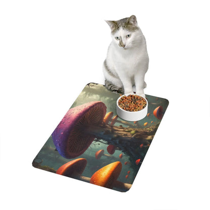 Mushroom Forest Pet Food Mat (12x18) — Fantasy Non-Slip Feeding Placemat - 12’’ × 18’’ / Rectangle - Pets