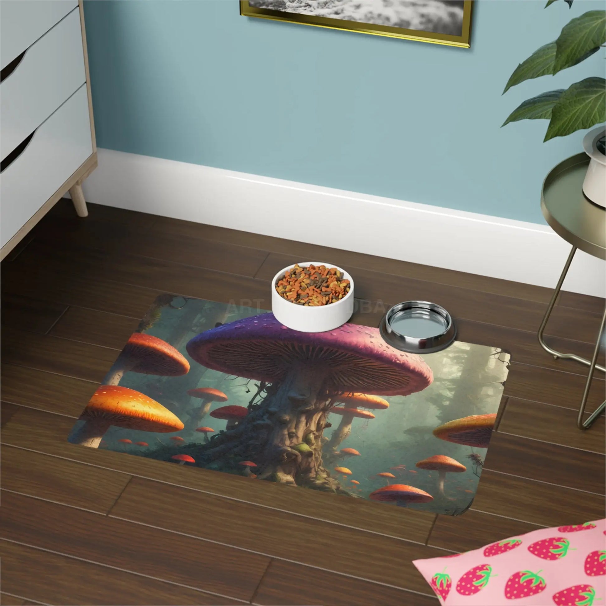 Mushroom Forest Pet Food Mat (12x18) — Fantasy Non-Slip Feeding Placemat - 12’’ × 18’’ / Rectangle - Pets
