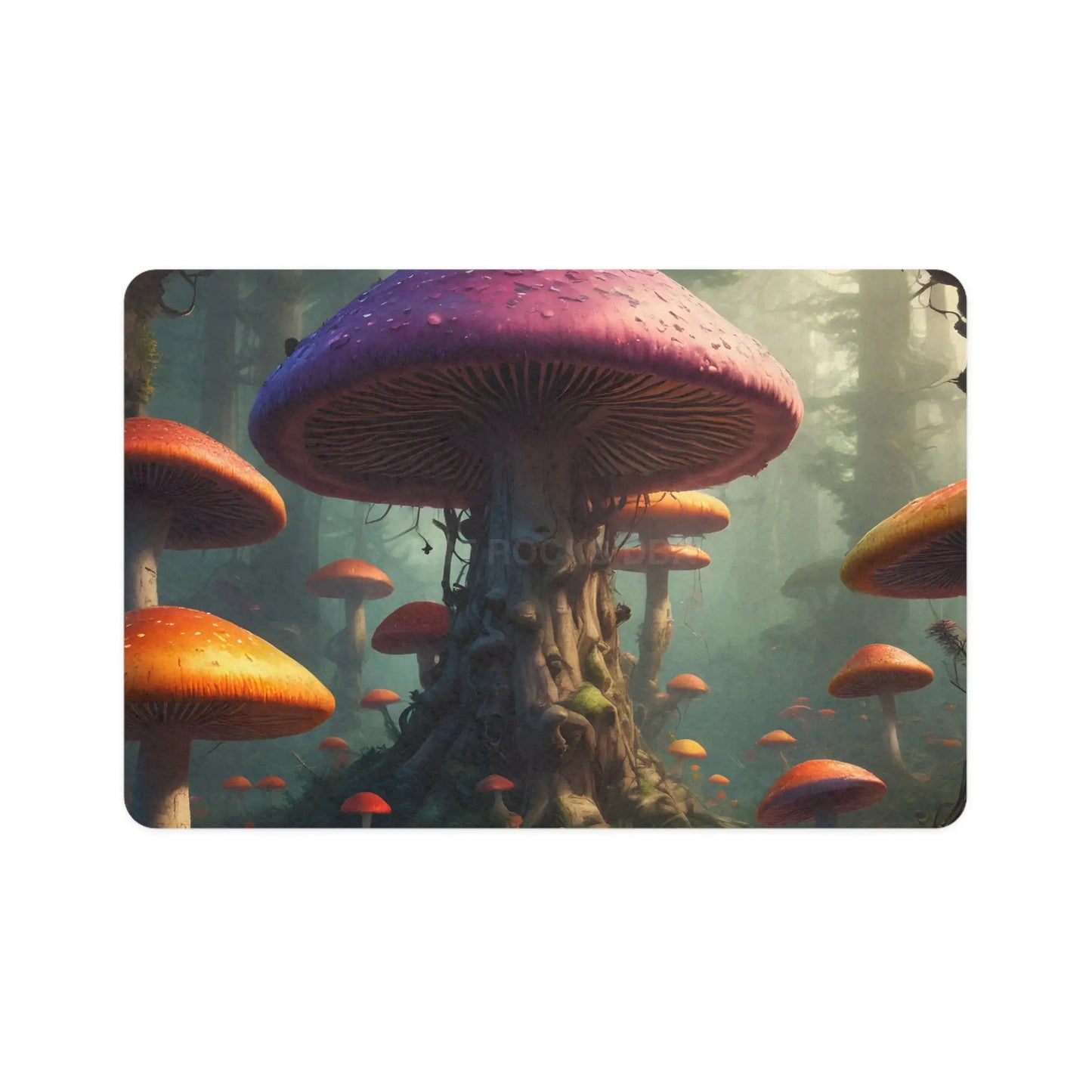 Mushroom Forest Pet Food Mat (12x18) — Fantasy Non-Slip Feeding Placemat - 12’’ × 18’’ / Rectangle - Pets