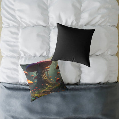 Mushroom Poly Canvas Pillow | Cozy Home Decor Nature Lovers Gift Boho Vibes Unique Cushion Fantasy Art Decor - Home