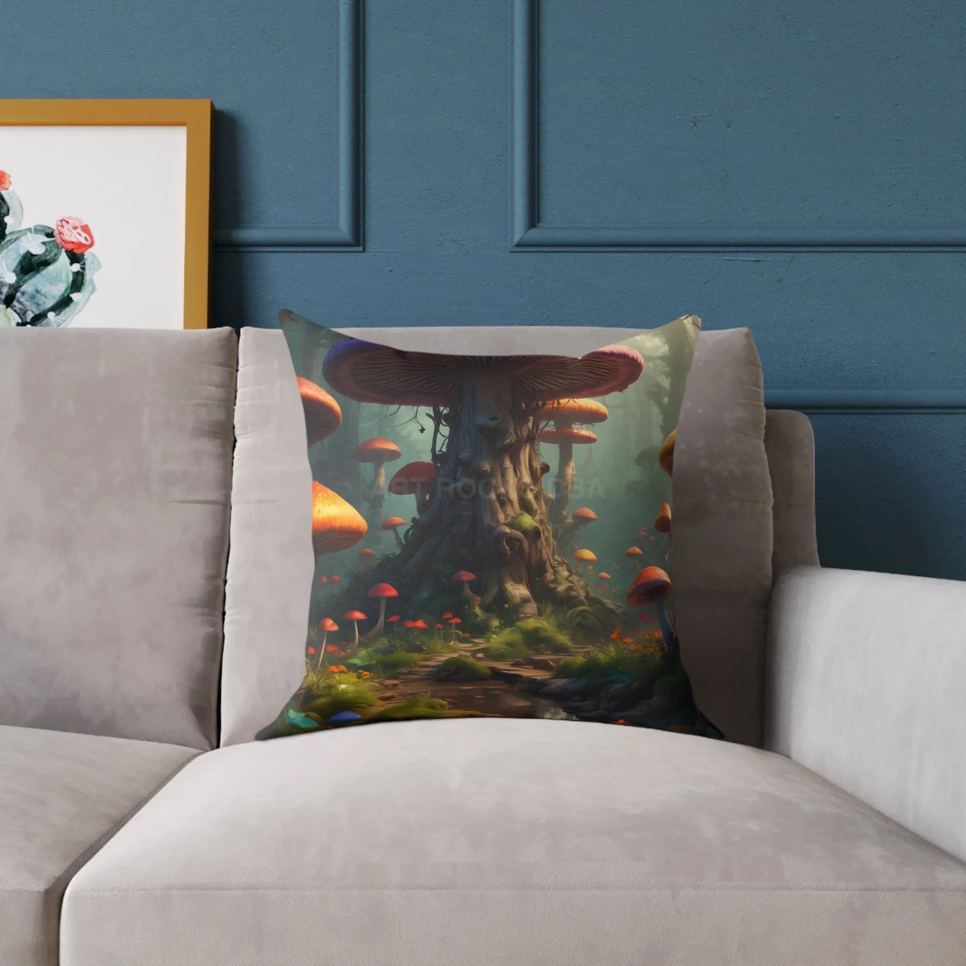 Mushroom Poly Canvas Pillow | Cozy Home Decor Nature Lovers Gift Boho Vibes Unique Cushion Fantasy Art Decor - Home