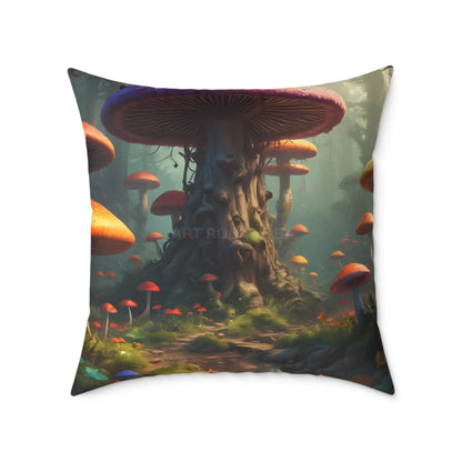 Mushroom Poly Canvas Pillow | Cozy Home Decor Nature Lovers Gift Boho Vibes Unique Cushion Fantasy Art Decor - 26’’ ×