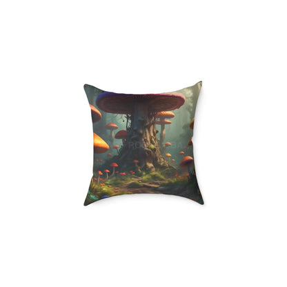 Mushroom Poly Canvas Pillow | Cozy Home Decor Nature Lovers Gift Boho Vibes Unique Cushion Fantasy Art Decor - 16’’ ×