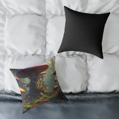 Mushroom Poly Canvas Pillow | Cozy Home Decor Nature Lovers Gift Boho Vibes Unique Cushion Fantasy Art Decor - Home