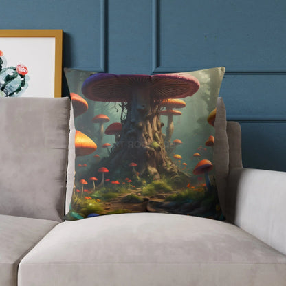 Mushroom Poly Canvas Pillow | Cozy Home Decor Nature Lovers Gift Boho Vibes Unique Cushion Fantasy Art Decor - Home