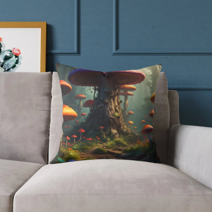 Mushroom Poly Canvas Pillow | Cozy Home Decor Nature Lovers Gift Boho Vibes Unique Cushion Fantasy Art Decor - Home