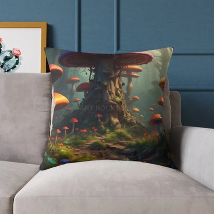 Mushroom Poly Canvas Pillow | Cozy Home Decor Nature Lovers Gift Boho Vibes Unique Cushion Fantasy Art Decor - Home