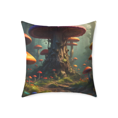 Mushroom Poly Canvas Pillow | Cozy Home Decor Nature Lovers Gift Boho Vibes Unique Cushion Fantasy Art Decor - 24’’ ×