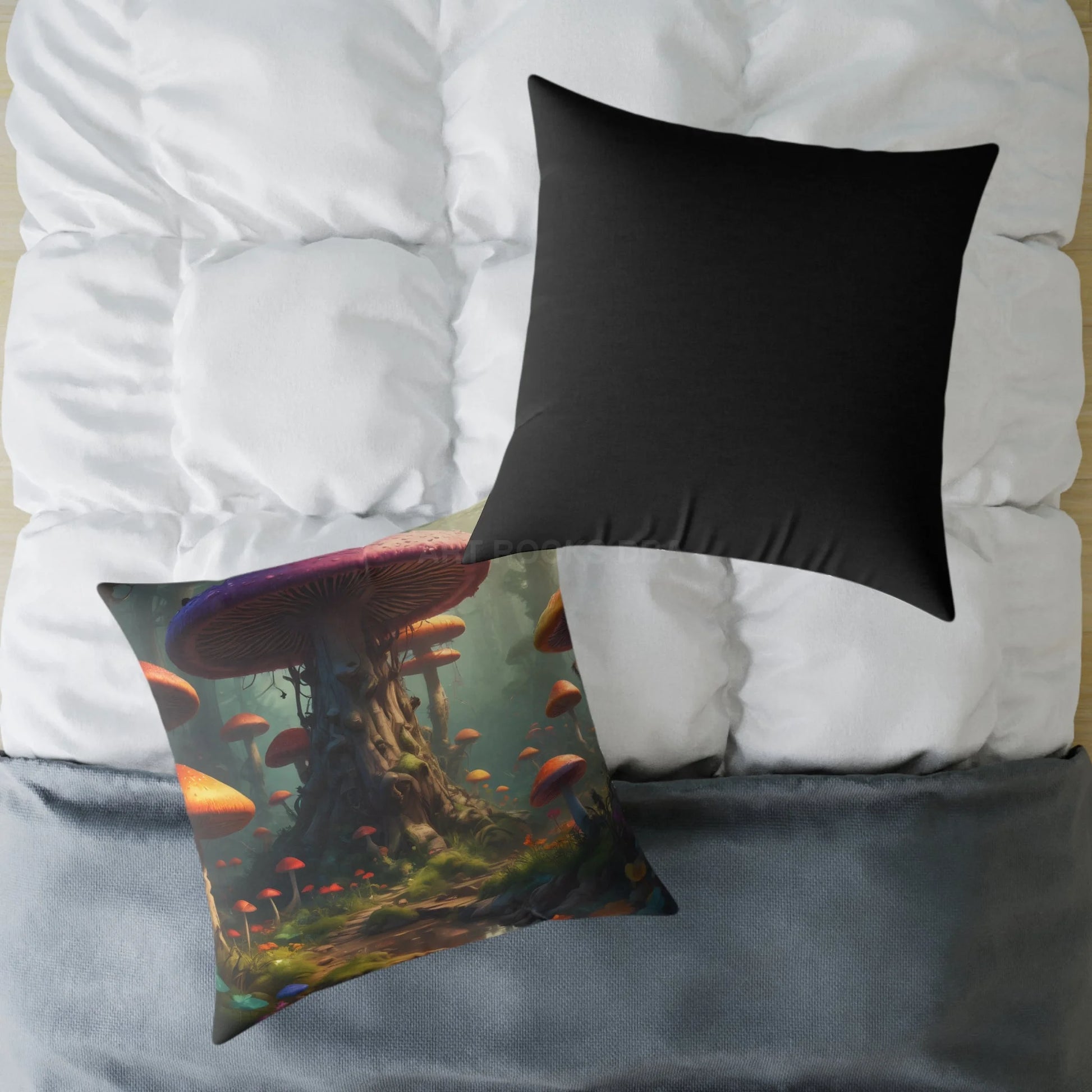Mushroom Poly Canvas Pillow | Cozy Home Decor Nature Lovers Gift Boho Vibes Unique Cushion Fantasy Art Decor - Home