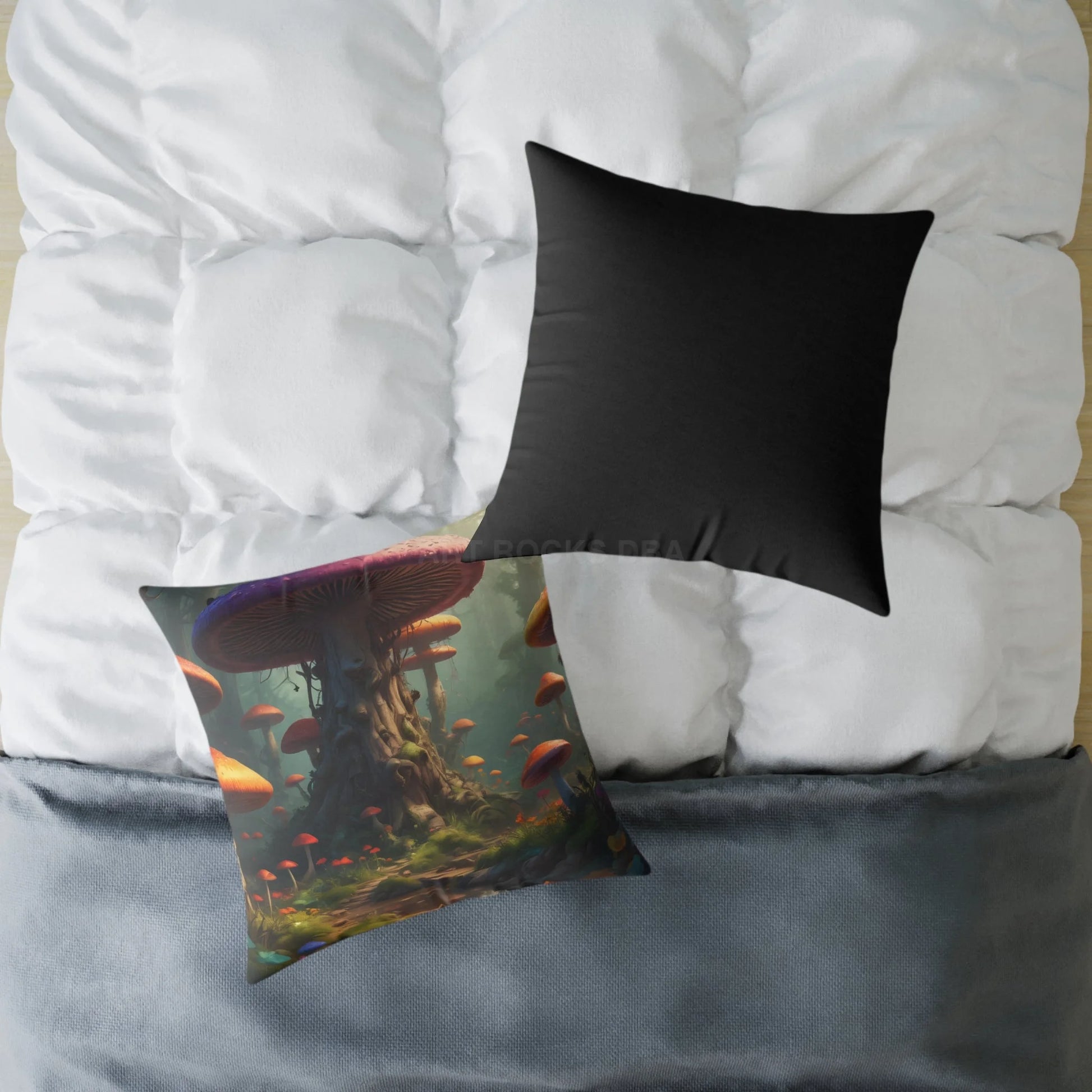Mushroom Poly Canvas Pillow | Cozy Home Decor Nature Lovers Gift Boho Vibes Unique Cushion Fantasy Art Decor - Home