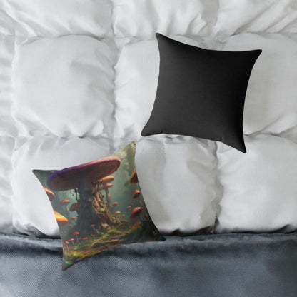 Mushroom Poly Canvas Pillow | Cozy Home Decor Nature Lovers Gift Boho Vibes Unique Cushion Fantasy Art Decor - Home