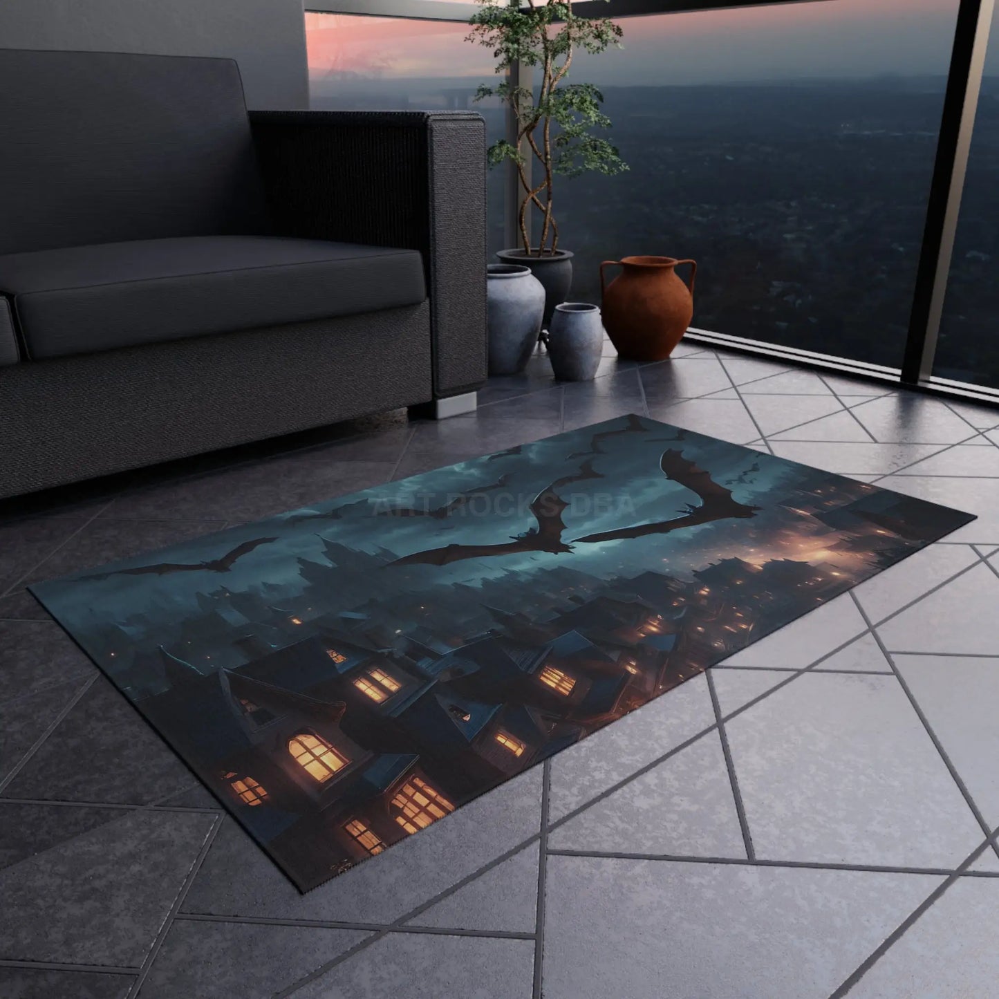 Mysterious Bat-Themed Outdoor Rug | Halloween Decor Patio Mat Spooky Home Accent Outdoor Living Cozy Vibes - Home Decor