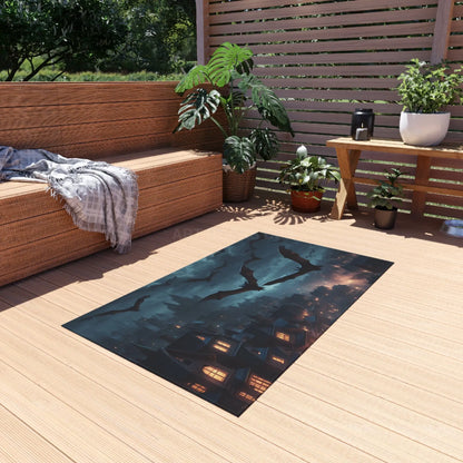 Mysterious Bat-Themed Outdoor Rug | Halloween Decor Patio Mat Spooky Home Accent Outdoor Living Cozy Vibes - Home Decor