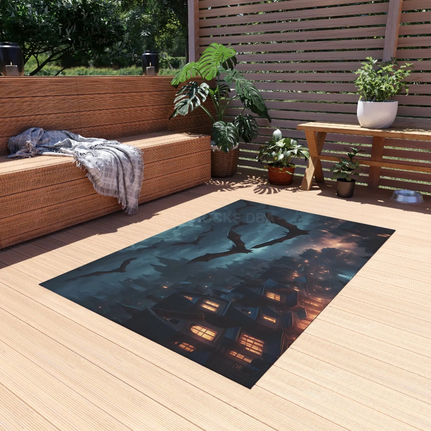 Mysterious Bat-Themed Outdoor Rug | Halloween Decor Patio Mat Spooky Home Accent Outdoor Living Cozy Vibes - Home Decor