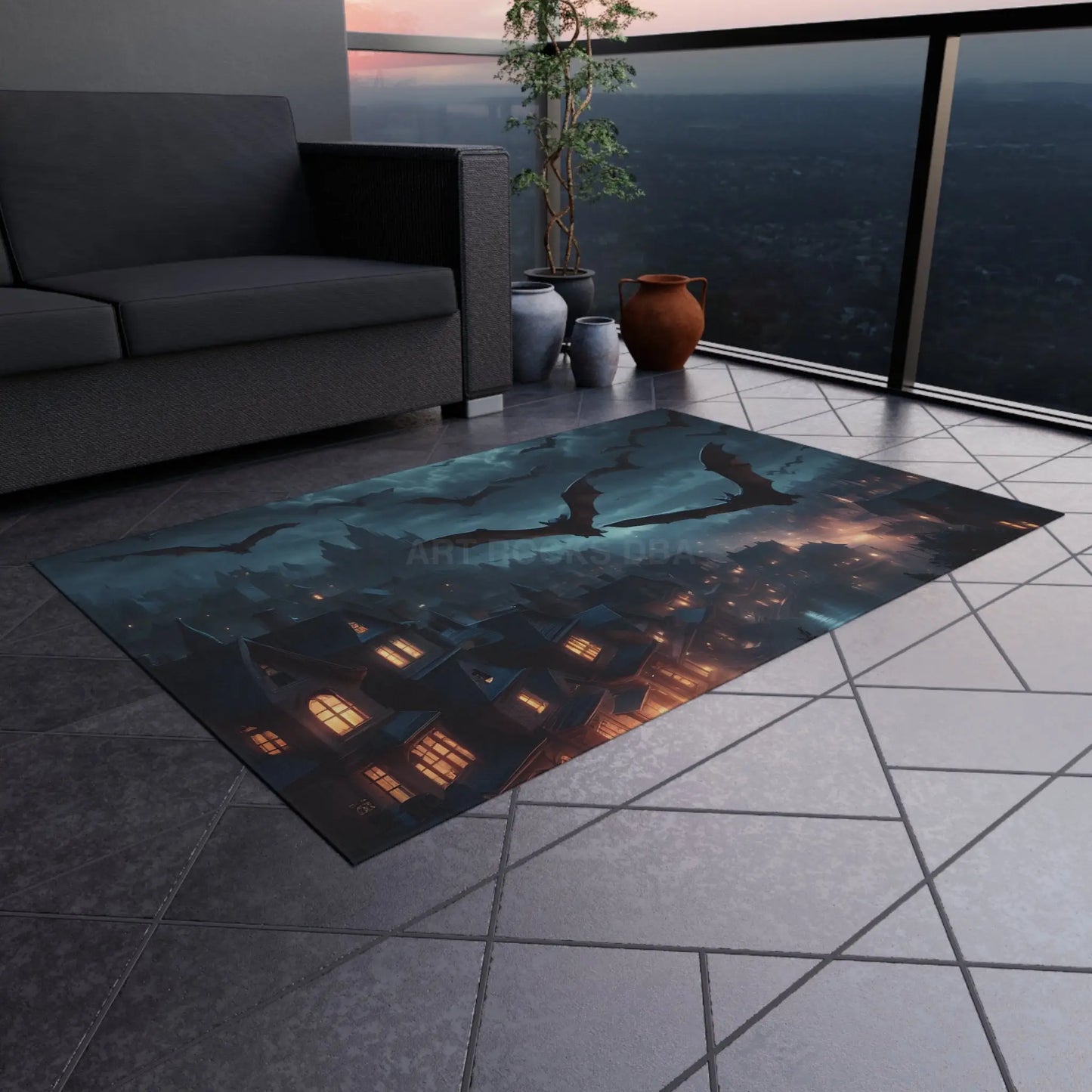 Mysterious Bat-Themed Outdoor Rug | Halloween Decor Patio Mat Spooky Home Accent Outdoor Living Cozy Vibes - Home Decor