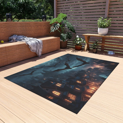 Mysterious Bat-Themed Outdoor Rug | Halloween Decor Patio Mat Spooky Home Accent Outdoor Living Cozy Vibes - Home Decor