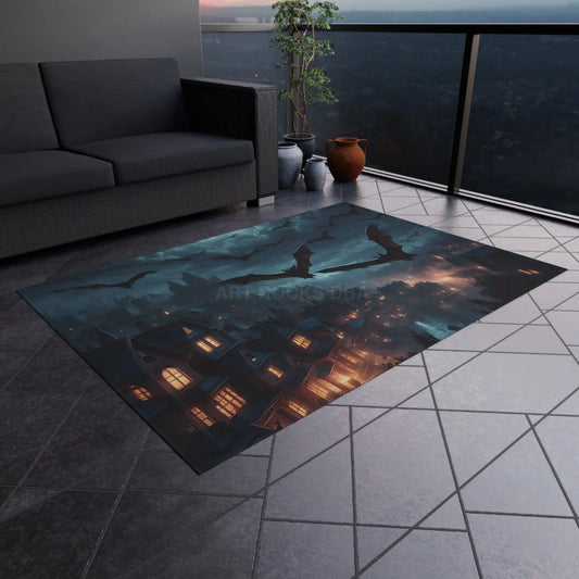 Mysterious Bat-Themed Outdoor Rug | Halloween Decor Patio Mat Spooky Home Accent Outdoor Living Cozy Vibes - 60’’ ×