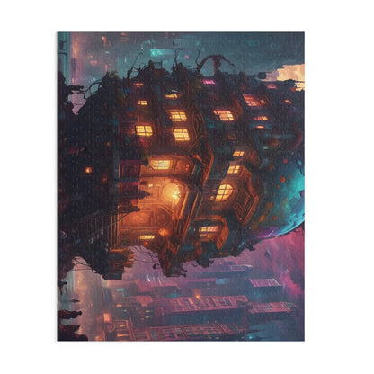 Mystic Psychedelic City Puzzle — Fantasy Steampunk Floating House Jigsaw (120/252/500 pcs) - Puzzle