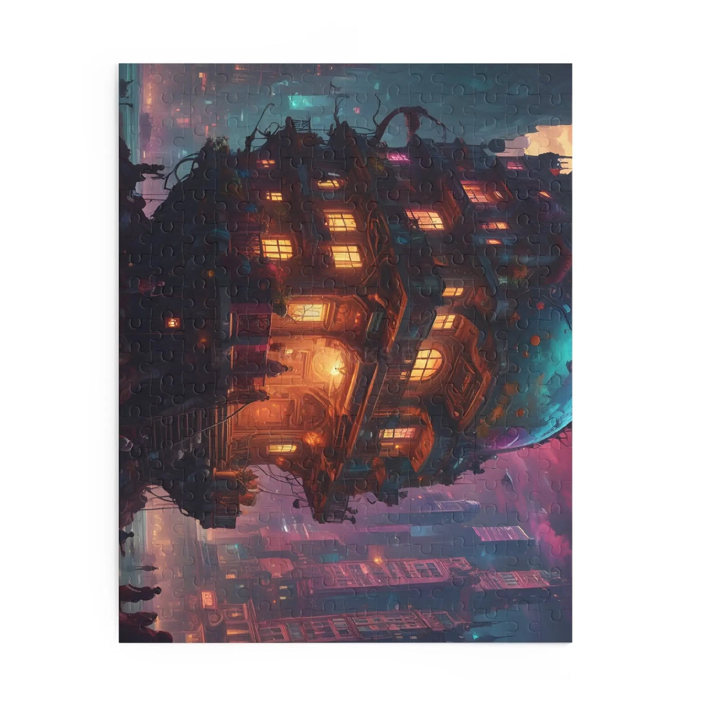Mystic Psychedelic City Puzzle — Fantasy Steampunk Floating House Jigsaw (120/252/500 pcs) - Puzzle