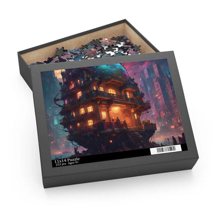 Mystic Psychedelic City Puzzle — Fantasy Steampunk Floating House Jigsaw (120/252/500 pcs) - Puzzle