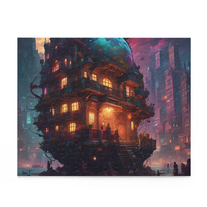 Mystic Psychedelic City Puzzle — Fantasy Steampunk Floating House Jigsaw (120/252/500 pcs) - Puzzle