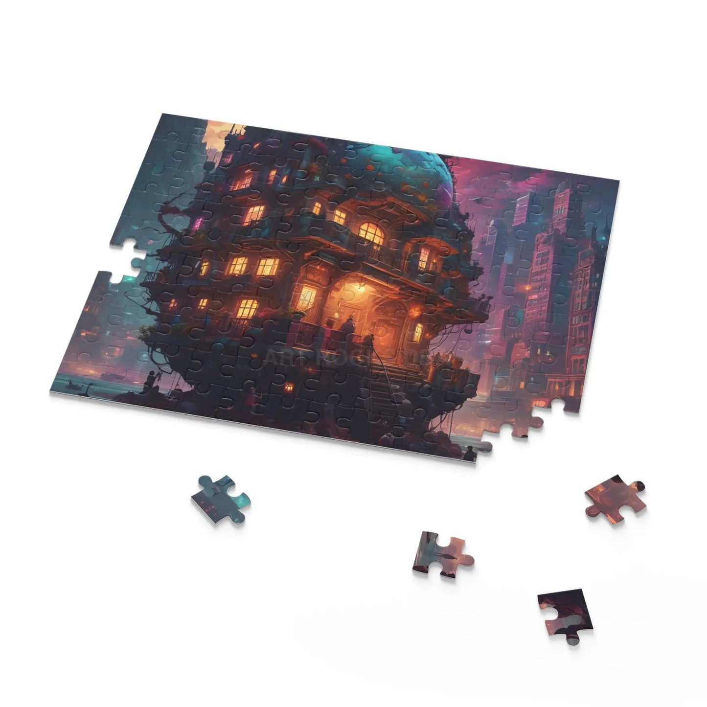 Mystic Psychedelic City Puzzle — Fantasy Steampunk Floating House Jigsaw (120/252/500 pcs) - Puzzle