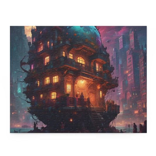 Mystic Psychedelic City Puzzle — Fantasy Steampunk Floating House Jigsaw (120/252/500 pcs) - 14’’ × 11’’ (252 pcs)