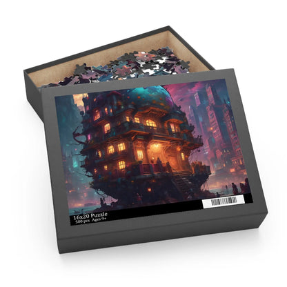 Mystic Psychedelic City Puzzle — Fantasy Steampunk Floating House Jigsaw (120/252/500 pcs) - Puzzle