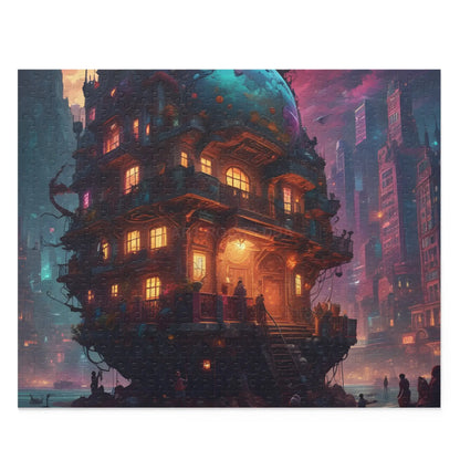 Mystic Psychedelic City Puzzle — Fantasy Steampunk Floating House Jigsaw (120/252/500 pcs) - 20’’ × 16’’ (500 pcs)