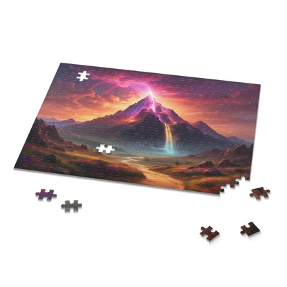 Mystic Rainbow Waterfall Mountain Puzzle — Sunset Lightning 120/252/500‑Piece Scenic Jigsaw - Puzzle