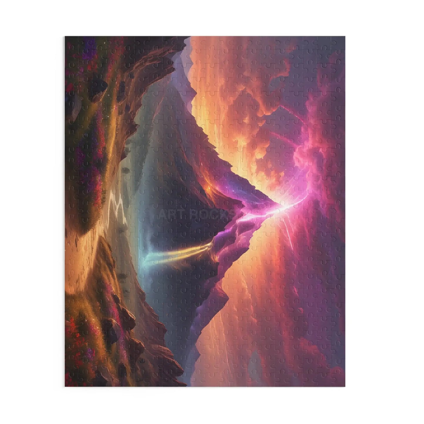 Mystic Rainbow Waterfall Mountain Puzzle — Sunset Lightning 120/252/500‑Piece Scenic Jigsaw - Puzzle