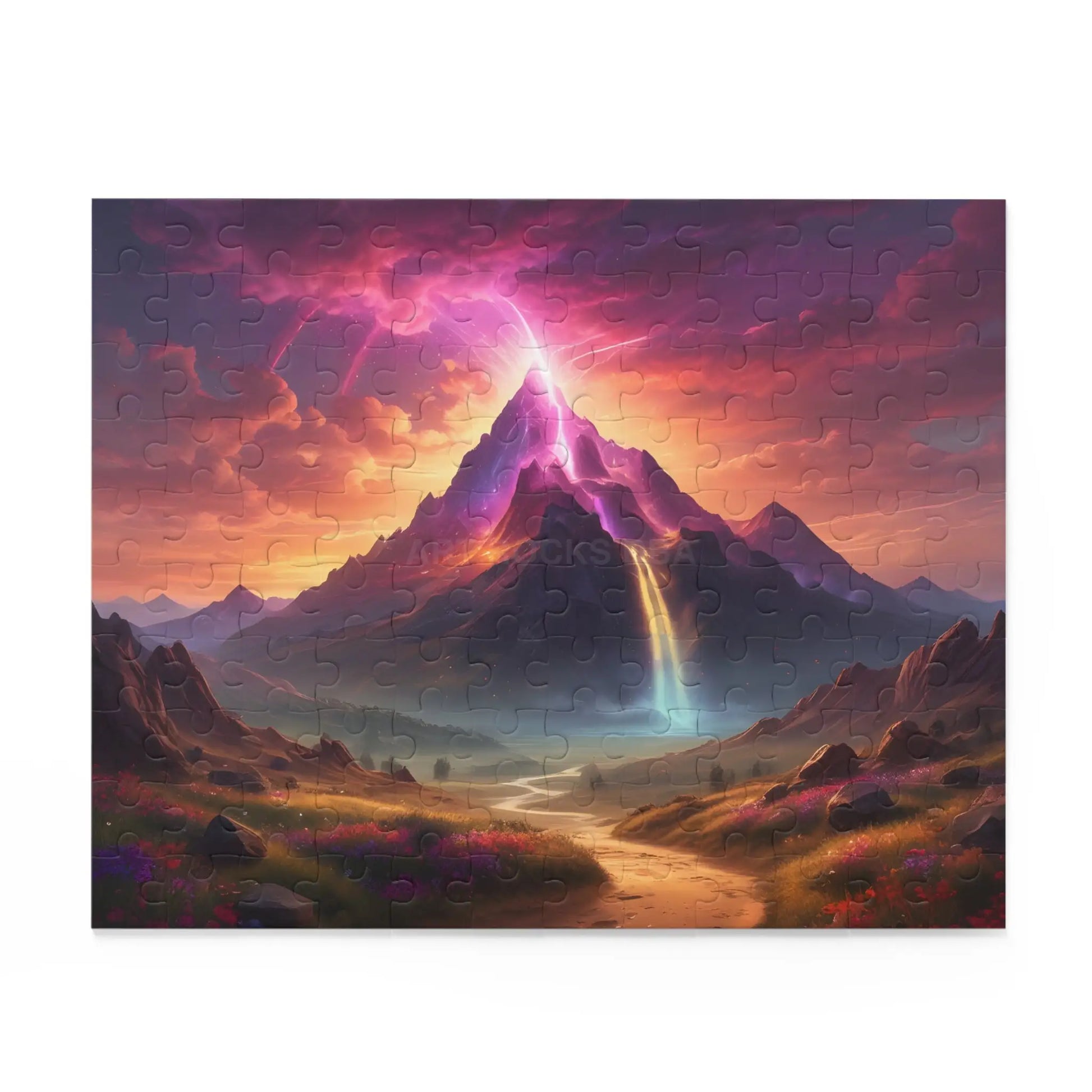 Mystic Rainbow Waterfall Mountain Puzzle — Sunset Lightning 120/252/500‑Piece Scenic Jigsaw - Puzzle
