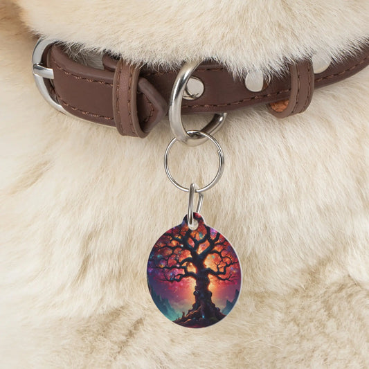 Mystic Tree Pet Tag — Colorful Fantasy Tree ID Collar Charm - 1’’ - Pets